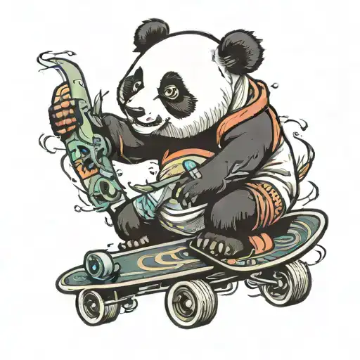 Panda Riding A Skateboard Deck