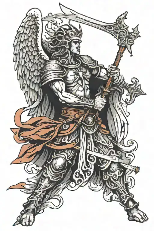 Angel Warrior With Spear With Christian Cross On Top