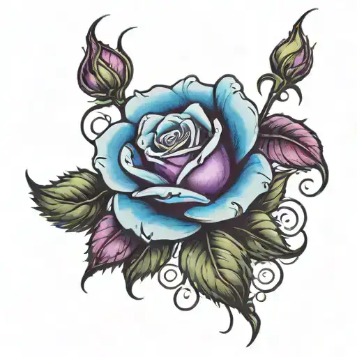 Blue And Purple Rose With Healed In Cursive On The Steam