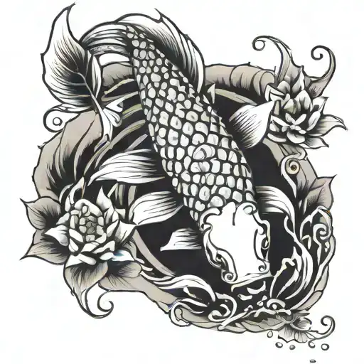 Koi Fish With Japanese Flowers