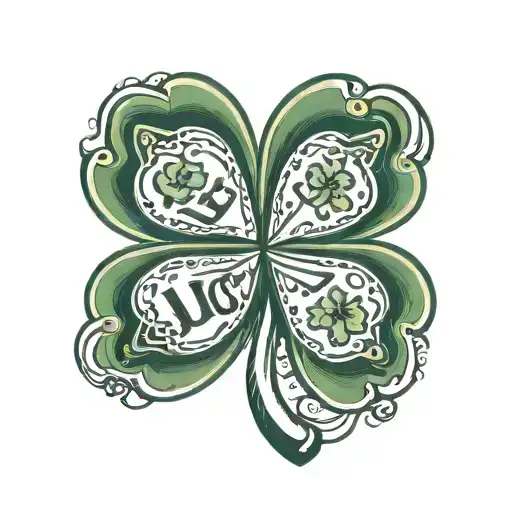 A Simple Tatoo Design Of A Four Leaf Clover And The Word Lucky Combined