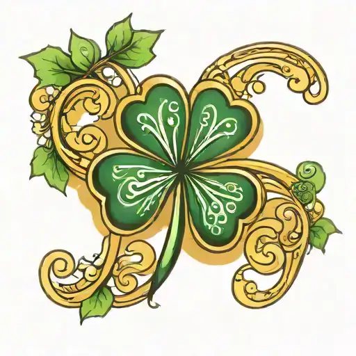 A Simple Tatoo Design Of A Four Leaf Clover And The Word Lucky Written Uniquely O N I