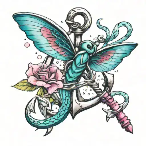 Silver Anchor With Teal And Pink Dragonfly Sitting On It