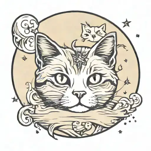 A Full Moon With A Cat Wrapped Around It And Stars