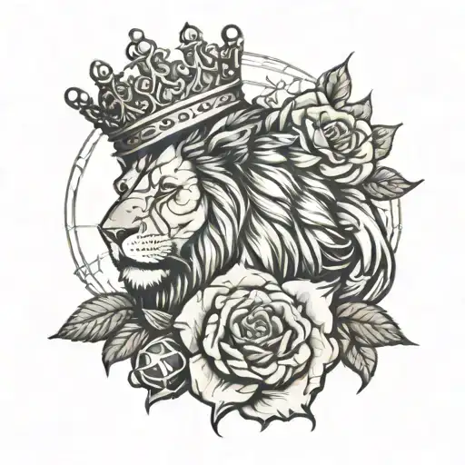 Lion With A Rose And A Large Soccer Ball With A Crown