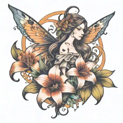 Long Brown Hair Fairy And Lillies