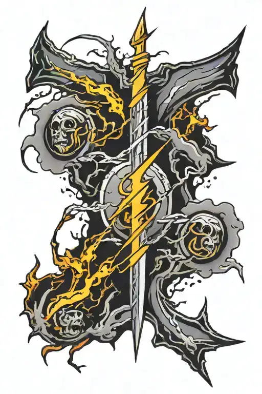 Split Mjollner With Lightning Bolts On The Background