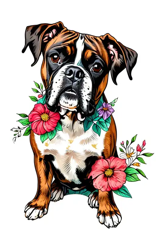Brindle Boxer Dog With Flowers