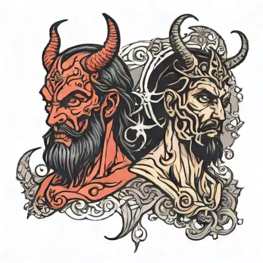 The Devil And Jesus Facing Each Other Seriously