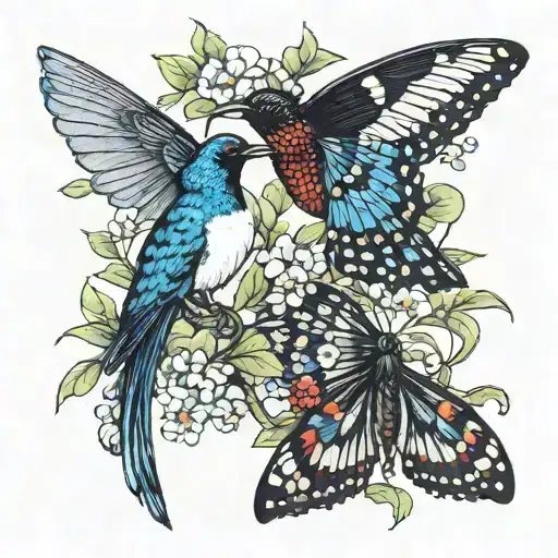 Small Magpie Bird And Pipevine Swallowtail