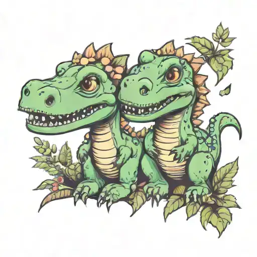 Two Dinosaurs Cute Love And Kindness