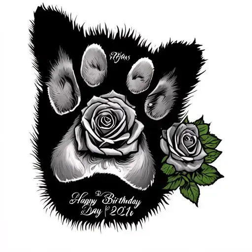 Roses And Dogs Pawprint And His Name And Birthday Day And Death Date