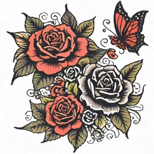 Black Roses Red Butterflies With Quote 'Happiness Over Everything'