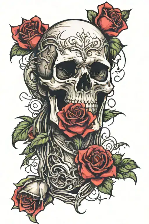 Skull And Roses Wrapped Around A Jesus Christ