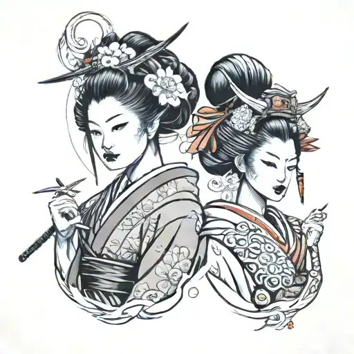 Geisha With Samurai Mask