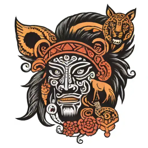 Puerto Rican Taino Tribal Design With Animals Native