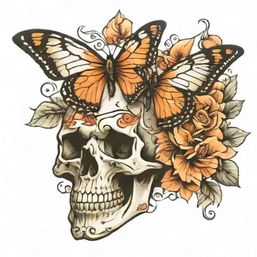Butterflies Skull White Background
