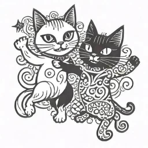 Bad Black Cat And White Cat Dancing