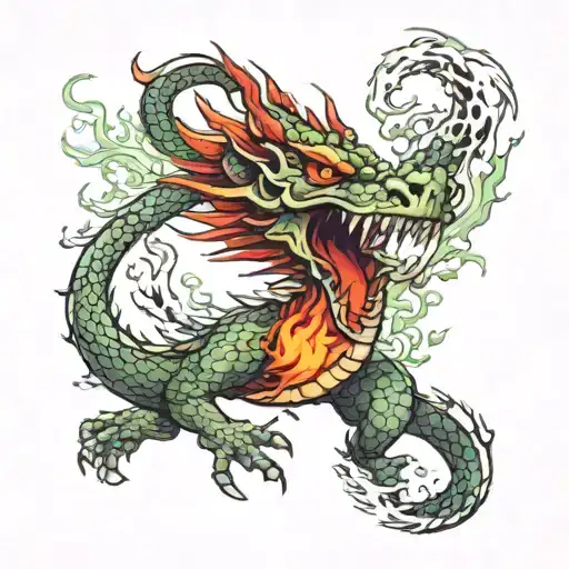 4 Eyed Dragon Breathing Fire Surounded By The Red