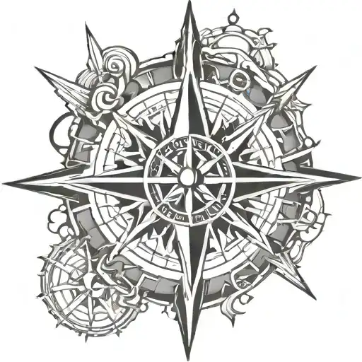 Geometric Robust Compass With Sun And 4 Letter A-s As The 4 Sides