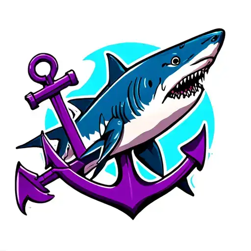 Blue Shark Holding Purple Anchor