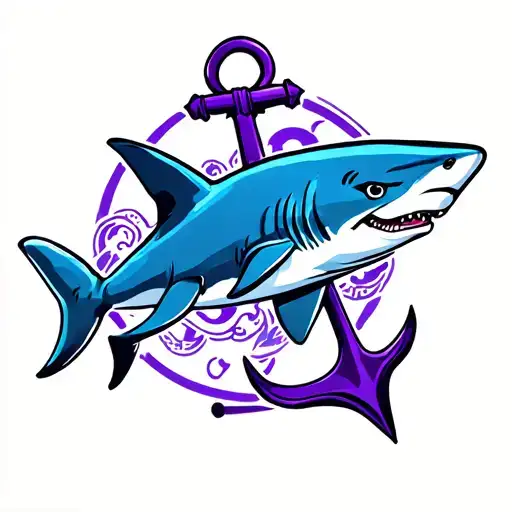 Blue Shark Holding Purple Anchor