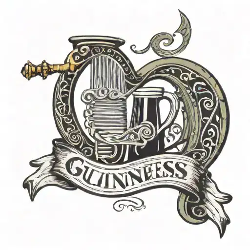 Guinness Harp Wi The Golf Club And One Side And Rolled Up Note As The Other