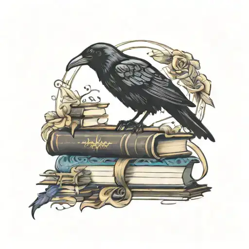 Raven Perched On A Stack Of Books
