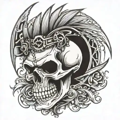 Skull With Fangs With A Deathhawk Mohawk