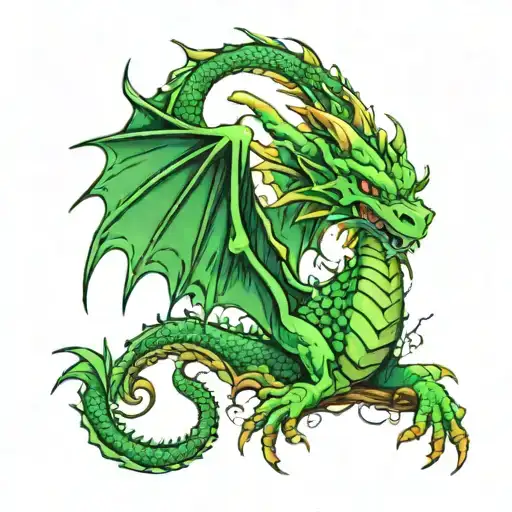 Green Dragon Passing Through The Broken Sword