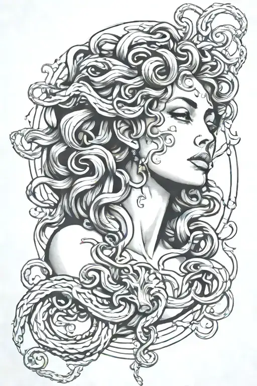 Medusa With Mitology Elements Around Face Facing Foward Minimalistic