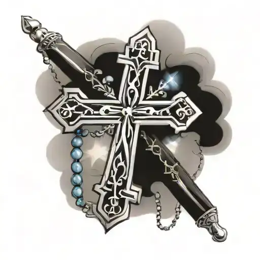 Cross With A Rosary Around With A Nice Background