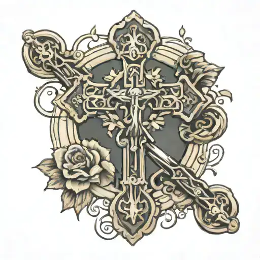 Catholic Cross With A Rosary