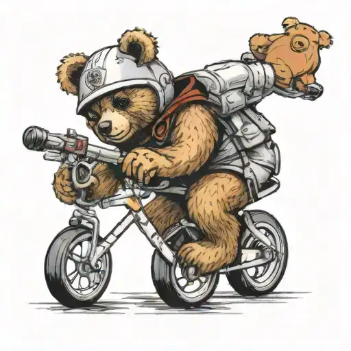 Teddy Bear With Cycling Helmet Doing Biathlon