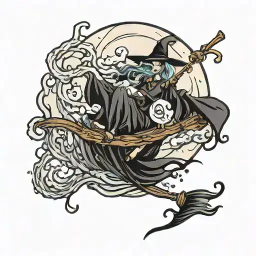 Moon Wave Witch On Her Broom