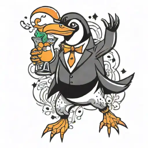 Dancing Disco Penguin Holding A Cocktail
