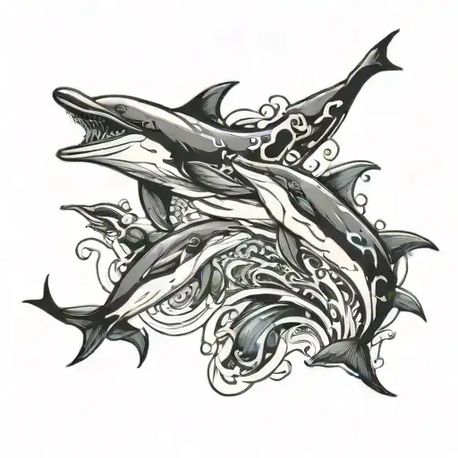 Dolphin And Manta Ray Jumping Out Of Water