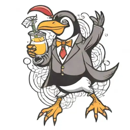 Dancing Disco Penguin Holding A Cocktail