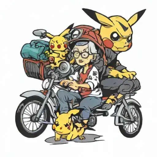 Grandma On A Bike With Pikachu On Hes Head