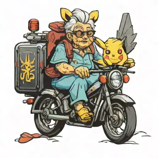 Grandma On A Bike With Pikatchu On His Head