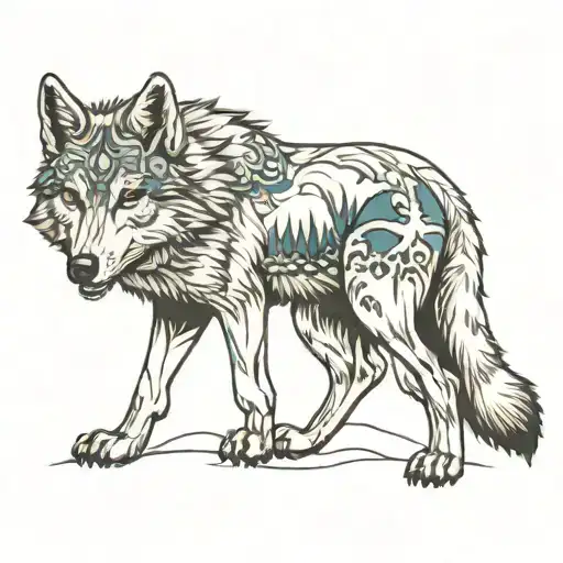 Wolf Body With Mountains Across