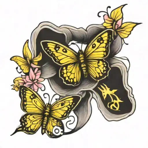 Yellow Butterflies & Breast Cancer Ribbon