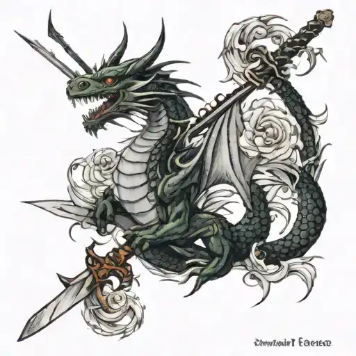 Dragon And Sword Like In Japan Style