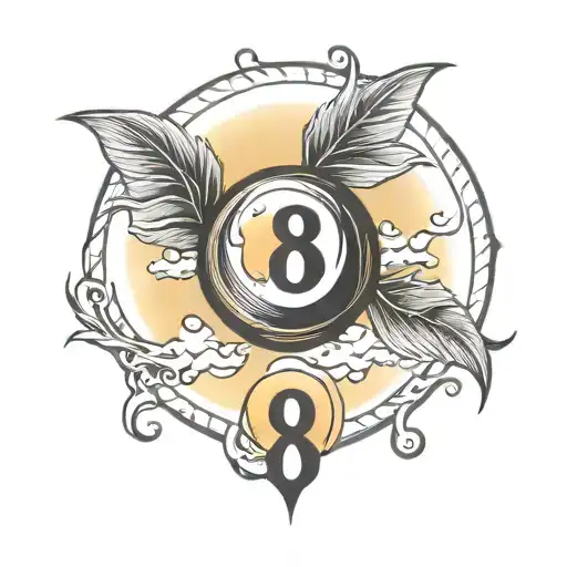 Small Sunset Tattoo Featuring The Number 8 Ball