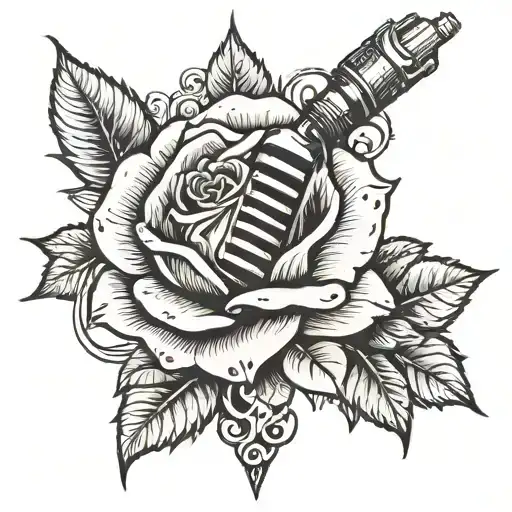Combination Of Microphone And Black Rose