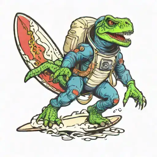 Trex In An Astronaut Clothes Is Surfing