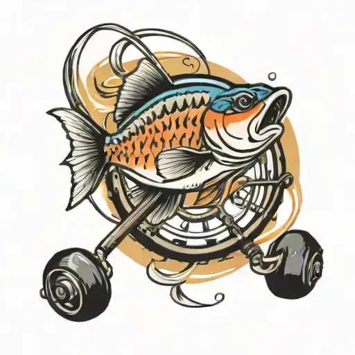 Rod And Reel With Fish On Line
