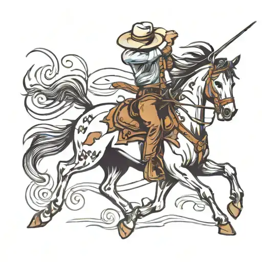 Fine Line Tattoo With Cowboy Ridding Horse Shooting