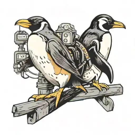 Make And Female Penguin One Is Construction Worker Other Is Office Worker