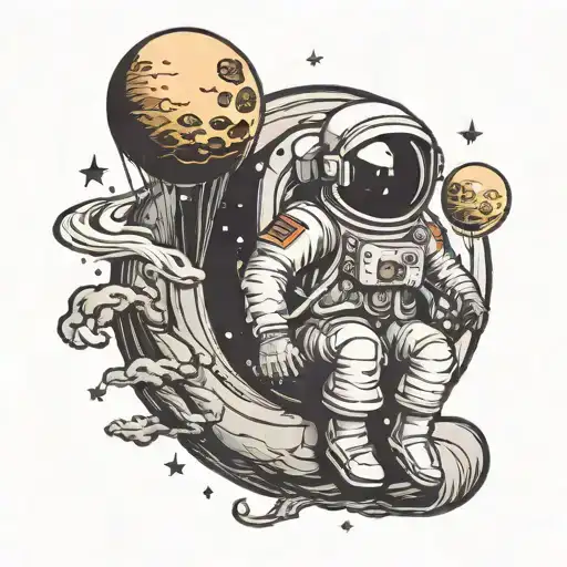 Astronaut Sittin Quarter Moon With Planet Balloons